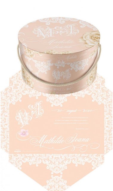Trusou de botez somon cu alb cu broderie sand pentru fetite Elegant Monogram Peach 5